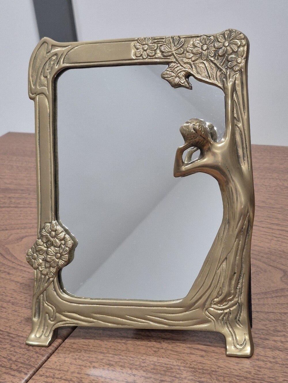 Vintage Brass Art Nouveau Deco Vanity Table Mirror